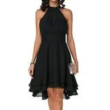Fongt New Fashion Pure Color Temperament Women's Sexy Out-Shoulder Sleeveless Round Collar Micro-Folding Waist Repair