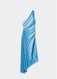 Fongt Women's New Fashion Pure Color Casual Temperament Shoulder Collar Folded Empty Dress Dress