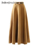 khaki Casual Slim Solid Temperament Skirt Female Gathered Waist Minimalist Skirts For Women Autumn Style 2021