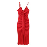 Fongt Spring/Summer Women's Temperament Elegant Sexy Pure Color High-Waist V-Neck Sleeveless Dress