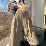 Fongt New Chinese Style Suit Pants Women Spring And Autumn Small High-Waist Hanging Straight Casual Narrow Version Of Broad Leg Pants
