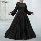 ZANZEA Women Muslim Dresses Islamic Clothing Kaftan Solid Robe Casual Loose Dress Full Sleeve Morocco Abaya Hijab Long