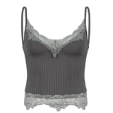 Dark Mall Gothic Basic Bodycon Women Camis Grunge Punk Black Casual Lace Trim Crop Tops Ribbed Backless Alt Clothes