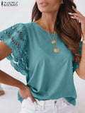 ZANZEA Women Spring Lace Patchwork Blouse Long Sleeve O-Neck Oversized Chemise Female Fashion Casual Clubing Holiday Tunic