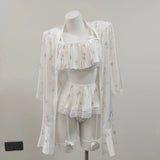 Fongt Sling With Lace Ice Pyjamas Women Spring And Autumn Sweet Floral Home Clothes Women's Summer Shoulder Pajamas