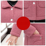 Jacket Women Fleece Warm Lamb Wool Coat 2023 New Solid Long-Sleeved Outerwear Middle-aged Female Basic Coat Oversize 5XL 703-0-Outfit