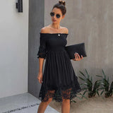 Dress Ruched White Black Lace Dress