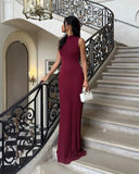 Ribbed Pleated Tank Long Dress-Outfit