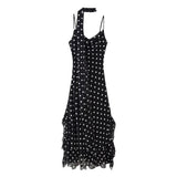 Fongt Women's Explosive Wave Dot Scarf With Lotus Leaf-Side Dress