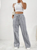 Fongt Women's Casual Fashion Pants Draw Rope Vertical Striped Straight Sweatpants Women