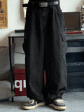 Men's Cargo Pocket Patched Straight Leg Jeans-Outfit