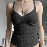 Girls Sexy Solid Color Tight Lace V-Collar Sling Top With Fashion Inside Pure Desire