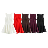 Fongt Short Dress 2025 Spring And Summer Set Wide Swing Women's Sleeveless Boat Collar Body A-Word Mini Dress
