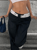 Patchwork Waist Straight Leg Pants-Outfit
