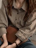 Vintage Long Sleeve Checkered Blouse-Outfit