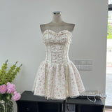 French Brae-Closing Back Fluffy Temperament Dress Gentle Girl Crushed Waist Short Dress High