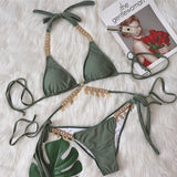 Fongt Bikini Swimsuit Female Ins Web Celebrity Wind Vacation Sexy Chain Tie Belt Gathered Split Body