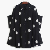 Lady Korean Loose Shirt Casual Turn-down Collar Stylish Polka Dot Printed Women's Clothing Summer Single-breasted Blouse-Outfit