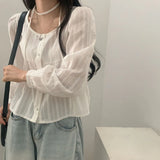 Aesthetic Ribbon Solid Color Striped Blouse-Outfit