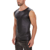 Fongt Men's Sexy Matte Leather Vest Bright Leather Sleeveless T-Shirt Size Accurate No Smell-Outfit