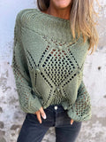 Fongt Women's New Casual Loose Hollow Sweater Round Collar Knitting Top