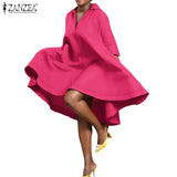Summer Lapel Dresses ZANZEA Party Casual Robe Female Vintage Pleated Vestido Oversize Elegant Solid Knee Length