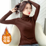 Fongt Autumn / Winter High Collar And Velvet Bottom Shirt Women Long Sleeve Pure Color Korean Women's Wear Warm Slim Slim T-Shirt Women