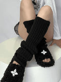 Warm Solid Color Ribbed Knit Leg Warmer-Outfit