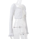 White Ruffle Cardigan Top And Mini Tiered Skirt Set-Outfit