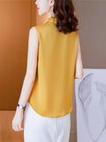 Summer Satin Blouse for Women Polo-Neck Sleeveless Vest Chiffon Shirts OL Womens Tops and Blouses Solid Fashion Ladies