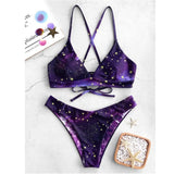 Sky Print Reversible Bikini Sets Women Sexy Thong Two Pieces Swimsuits 2019 Girl Halter Beach Bathing Suits