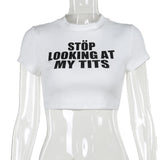 Fongt Casual Letter Print Ultra-Short Top Girl 2024 Summer Hot Girl Exposed Umbilical Repair