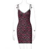 Sexy V-neck Lace Sling Print Temperament Dress-Outfit