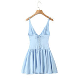 Satin Deep V-neck Strap Mini Dress-Outfit