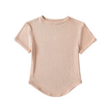 Trendy Women's Basic Short-Sleeved T-Shirt Summer Spicy Girls Small Round Collar Short Style Thin Tight Blouse-Outfit