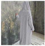 Fongt Knitted Sweater Women Loose Sesame Braided Lazy Hooded Long Cardigan