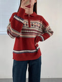 Half Zip Christmas Knit Pullover-Outfit