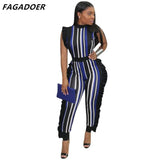Women Fashion Striped Jumpsuits Ruffles Bodycon Rompers Designer New Elegant Sleeveless Ladies Office Playsuits