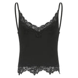 Dark Mall Gothic Basic Bodycon Women Camis Grunge Punk Black Casual Lace Trim Crop Tops Ribbed Backless Alt Clothes