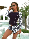 Fongt New Surf Suit Long Sleeve Anti-Diving Suit Print Flat Horn Split Body Conservative Swimsuit