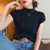 Fongt Collar Bottomed Shirt Women With A New Short-Sleeved Knitted Shirt Slim 2025 Spring And Autumn Thin Vest Short