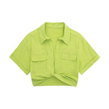 Fongt 2025 Color Elastic New Women's Knot Short Shirt Linen Blend