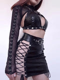 Dark Bandage Faux Leather Grunge Women Mini Skirts Mall Gothic Bodycon Punk Sexy Night Skirt High Waist Zip Alt