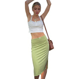 2024 Summer New Low-Rise Solid Color Side Open-Fork Wood Ear Slim Slimy And Sexy Ass Half