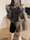 Solid Off Shoulder Knit Sweater-Outfit
