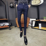 White Men's Trousers British Slim Fit Casual Suit Pants Men Solid Mens Skinny Pencil Pants High Quality Men
