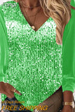 Women Fashion Patchwork Print Blouse Shirts Autumn Casual Long Sleeve Pullover Tops Lady Elegant V Neck Sequins Blusa