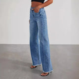 Fongt Women's New Products Loose Broad Legs Side Seam Stitching Side Hem Jeans Women 32150