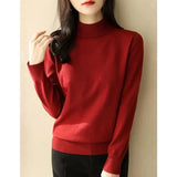 Loose Solid Color Screw Thread Sweaters Commute All-match Half High Collar Autumn Winter Thick Long Sleeve Knitted Jumpers-Outfit