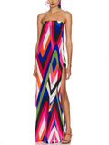 Fongt Women's Clothing Print Tective Dress Fake Two High Forkless Sleeveless Sexy Woman 8187